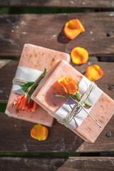 Delicate and fragrant rose soap wrapped in a string