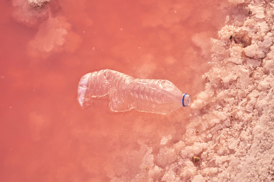 Plastic bottle in polluted sea water