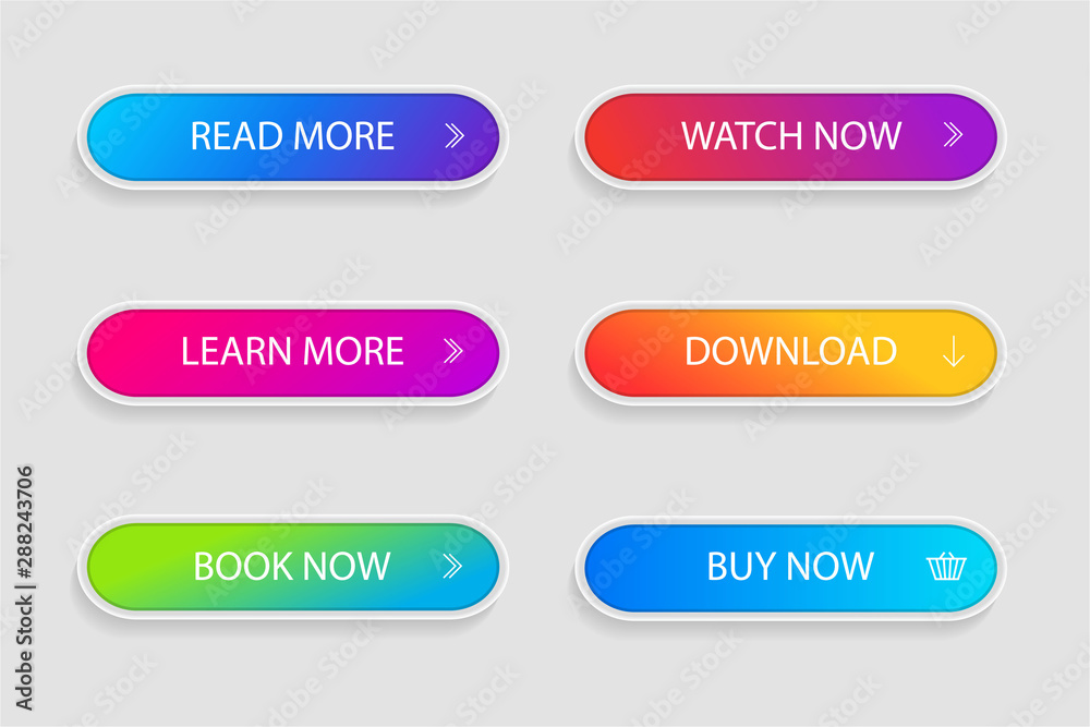 Poster set of trendy action button for web, mobile app.template gradient navigation button menu.gradient ic