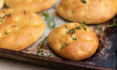 Freshly Baked at Home Focaccia Bread with Herbs