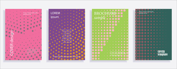 Minimalistic cover design templates. Layout set for covers of books, albums, notebooks, reports, magazines. Star, dot halftone gradient effect, flat modern abstract design Geometric mock-up texture