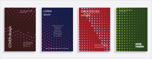 Minimalistic cover design templates. Layout set for covers of books, albums, notebooks, reports, magazines. Star, dot halftone gradient effect, flat modern abstract design Geometric mock-up texture