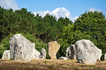 Prehistoric megalithic menhirs alignment in Carnac, Brittany. France