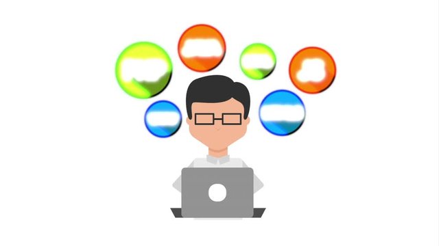 programmer with laptop and set icons