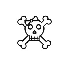 Black and white cute girl skull with a bowline icon. Elements of life style illustration icons. Signs, symbols can be used for web, logo, mobile app, UI, UX