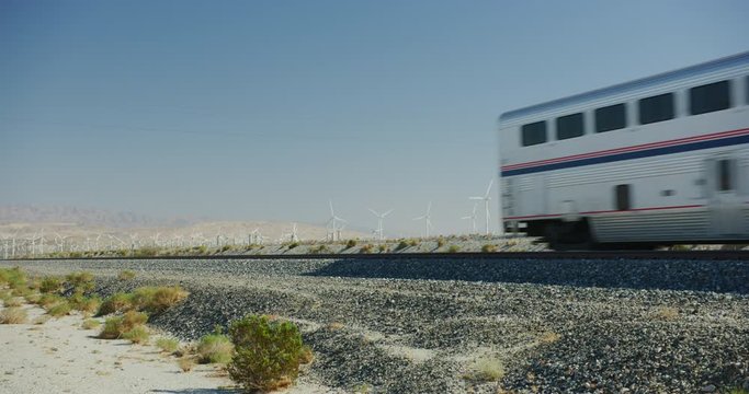 Wind turbines and train in Palm Springs, California