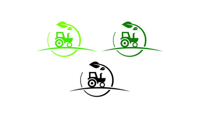 Green and black tractor logos with leaf and circular design elements