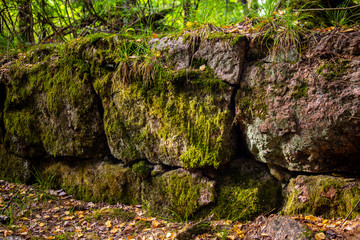 Old stone covered with moss