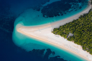 Golden Cape, Zlatni Rat, Brac island. Aerial drone photo. View from above. Adriatic summer sea travel concept.