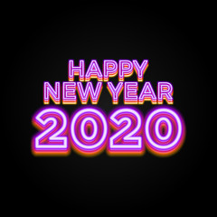 2020 Happy new year luminous neon creative design background template. Numbers minimalist style. Vector 2020 linear numbers Design of greeting card. Vector illustration.