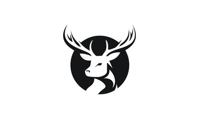 Stylized black and white silhouette of a majestic stags head with antlers