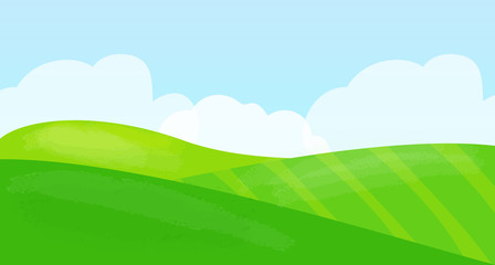 Obraz premium Bright cartoon summer fields landscape with beautiful sky. 