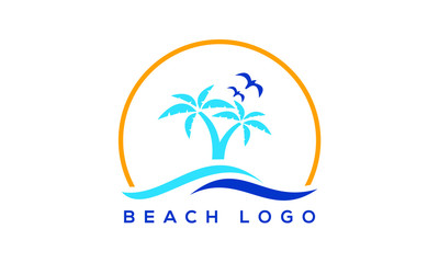 Fototapeta na wymiar Palm tree icon of summer and travel logo vector illustration design, Beach logo design Vector, sunset logo design. wave logo vector illustration, Beach logo design Vector, holiday, palm logo template 