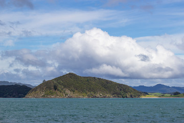 view from boat of Bay of Islands, New Zealand