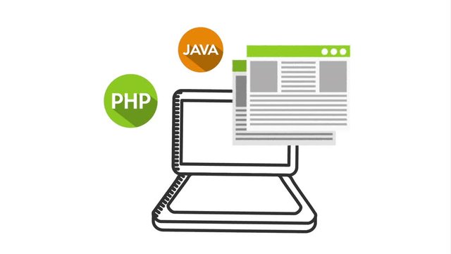 programming language with laptop animation