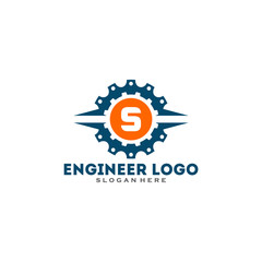 Initial letter S logo with Gears sign. Gear Vector Template.