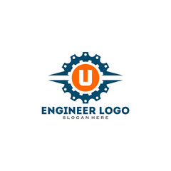 Initial letter U logo with Gears sign. Gear Vector Template.