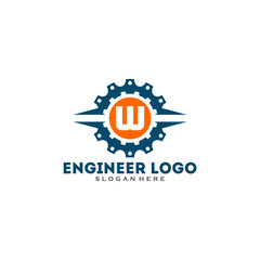 Initial letter W logo with Gears sign. Gear Vector Template.