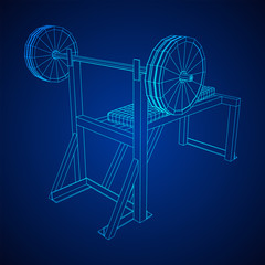 Barbell with weights. Gym equipment. Bodybuilding, powerlifting, fitness concept. Wireframe low poly mesh vector illustration.