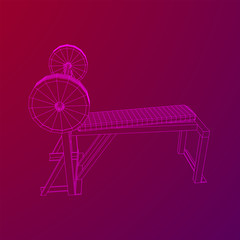 Barbell with weights. Gym equipment. Bodybuilding, powerlifting, fitness concept. Wireframe low poly mesh vector illustration.