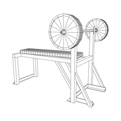 Barbell with weights. Gym equipment. Bodybuilding, powerlifting, fitness concept. Wireframe low poly mesh vector illustration.