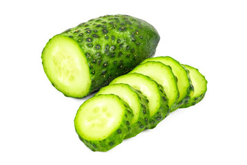 Sliced cucumber on white background