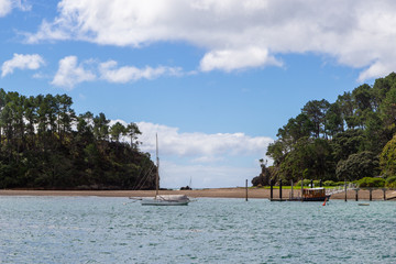 view from boat of Bay of Islands, New Zealand