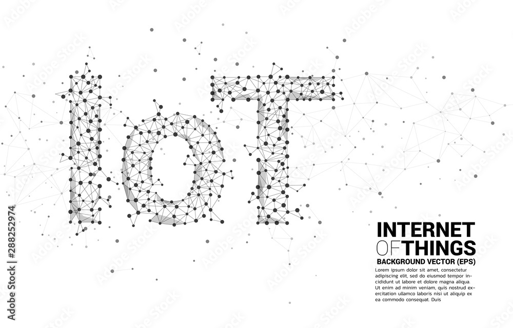 Poster vector polygon dot connect line shaped iot wording . concept for telecommunication and internet of t