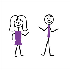 stick happy boy and girl isolated on white background