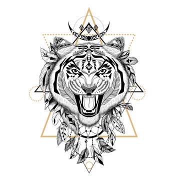 Textured tiger in aztec style