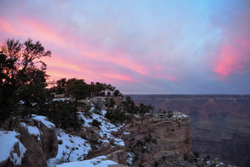 Snowy Grand Canyon At Sunset