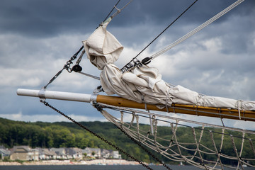bowsprit and rigging on a tall ship in Midland harbour