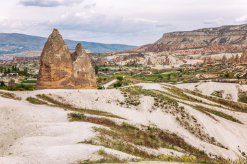 Fototapeta na wymiar Limestone mountains in the valleys of Cappadocia. Great landscape.