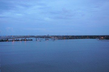 bridge over the river, water, sea, sky, bridge, blue, river, landscape, city, pier, boat, calm, beauty, panorama, summer, travel, trip