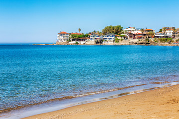 Houses on the sea coast. Beautiful landscape in the resort town.