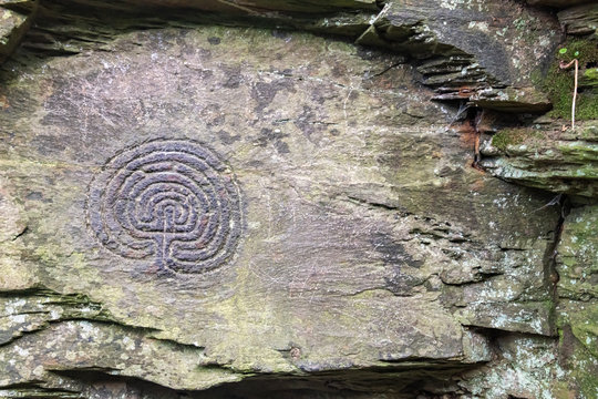 Labyrinth Rock carving in Cornwall petroglyphs