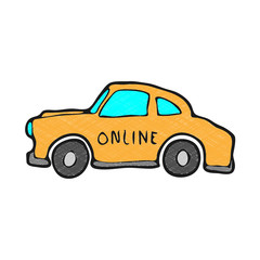 digitally drawn illustration online taxi design. hand drawing texture style