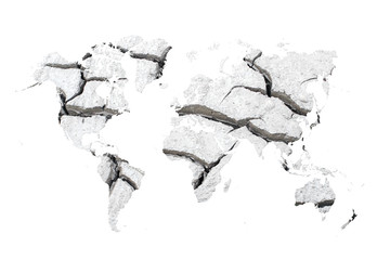 world map of dry and crack on white background