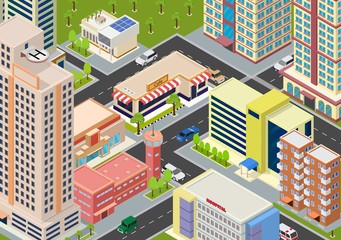 Flat isometric city megalopolis blocks