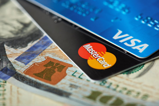 Macro of master and  visa card