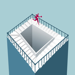 Business concept. Wrong building structure. Isolated on blue background.