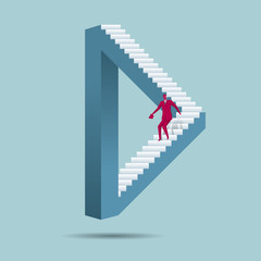 Business concept. Wrong building structure. Isolated on blue background.