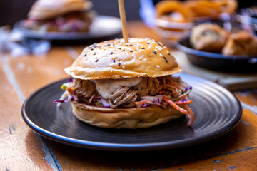 Pulled pork burger with vegetables