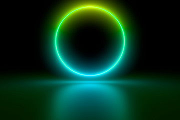 Colored luminous geometric shape on a black background.