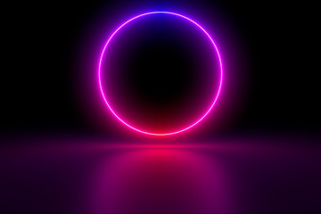 Obraz premium Colored luminous geometric shape on a black background.