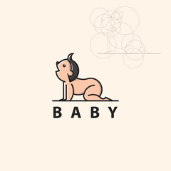 icon logo of crawling baby with bold line