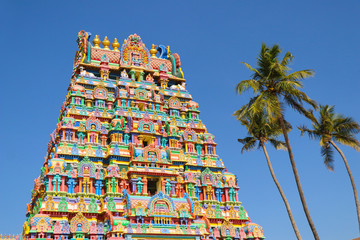 Beautiful Hindu Temple Tower with Colorful Statues