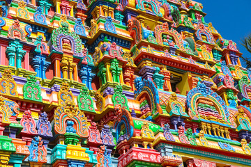 Beautiful Hindu Temple Tower with Colorful Statues