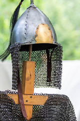 metal helmet and chain mail of old warriors.