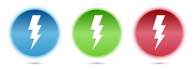 Lightning bolt icon glass round buttons set illustration